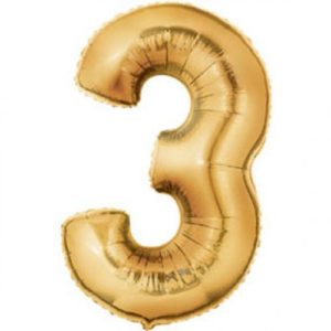 16" Numbers 3 Foil Balloons Gold