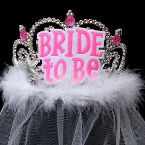 Bride To Be Tiara with Veil and Marabou