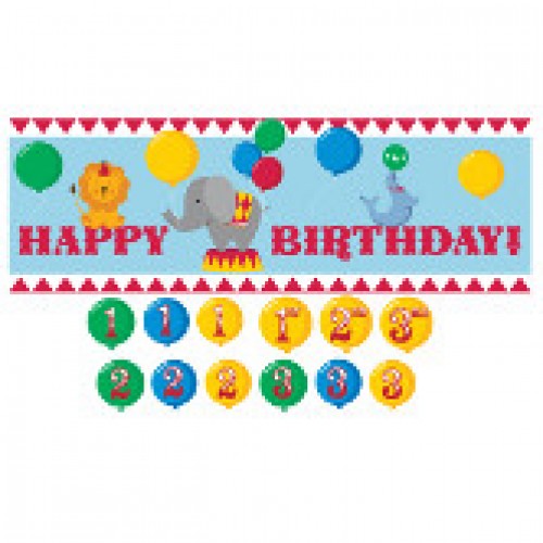 Circus time giant party banner with stickers